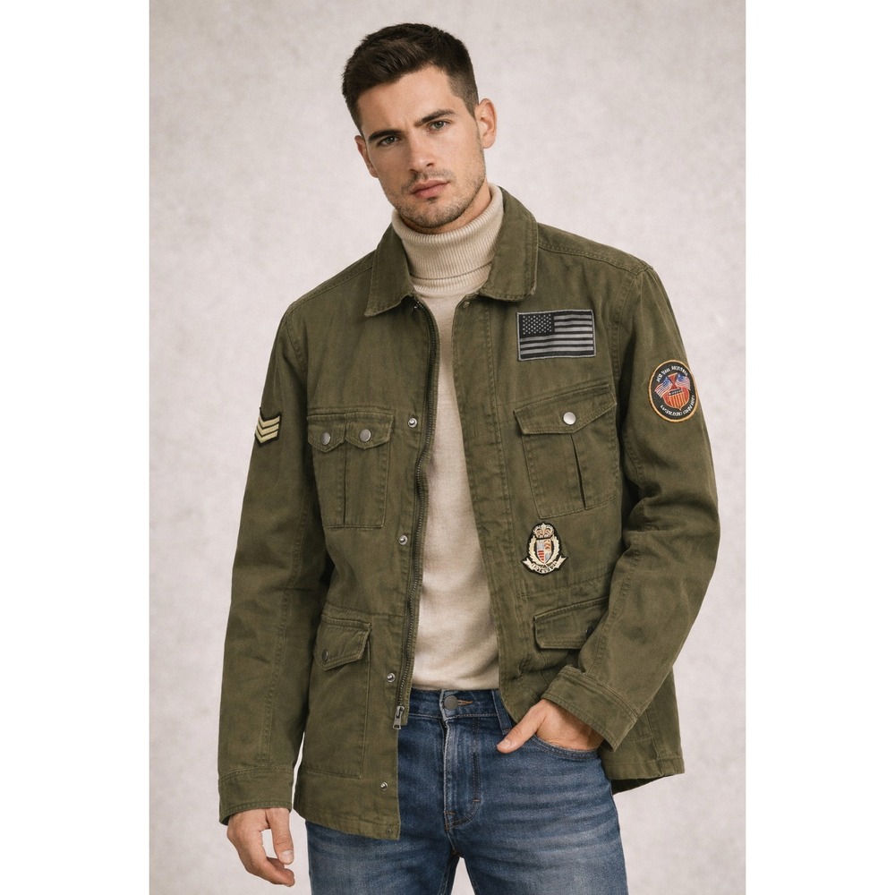 G by Guess Olive Military Utility Jacket Men's  M Patchwork Army‎ Style